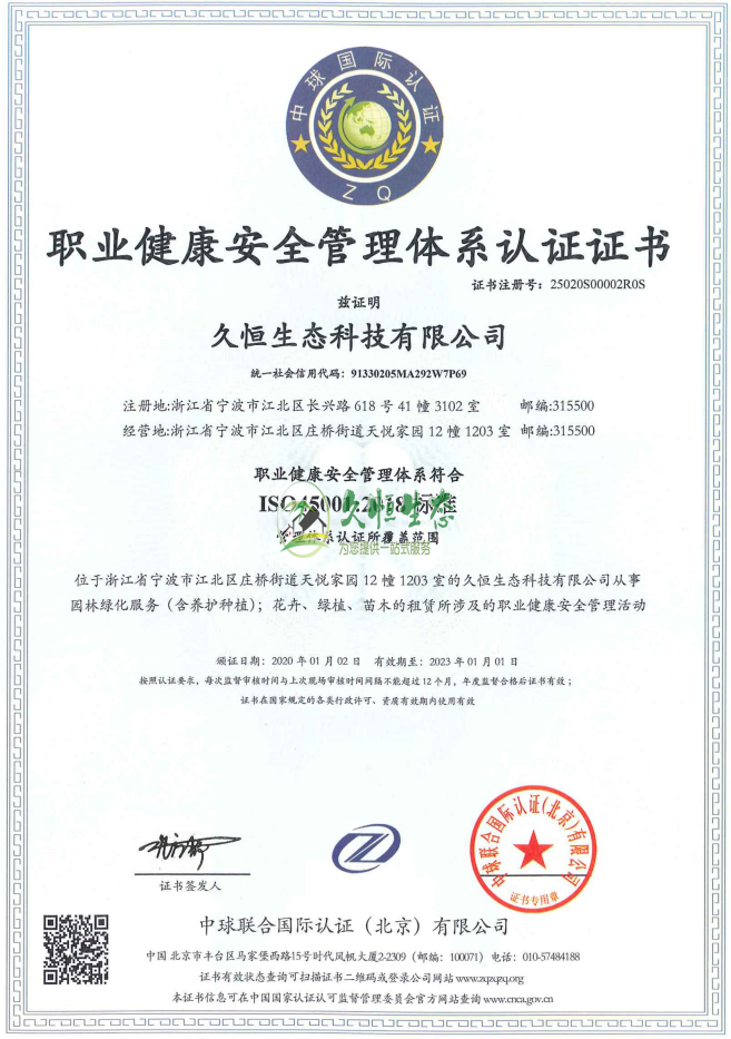 合肥肥西职业健康安全管理体系ISO45001证书